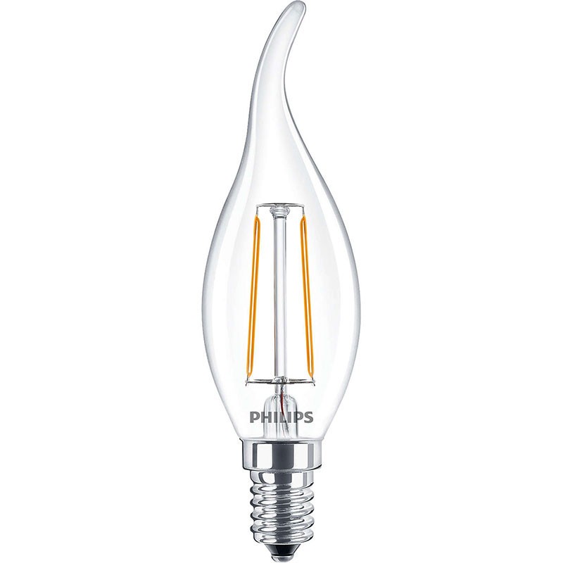 Lampe Led filament E14 4W dépolie blanc chaud 2700K coup de vent
