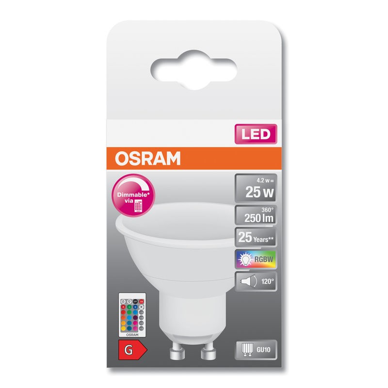 6160200445970 LED STAR+ RGBW PAR16 25 827 GU10 4,2W Télécommande IR Verre OSRAM